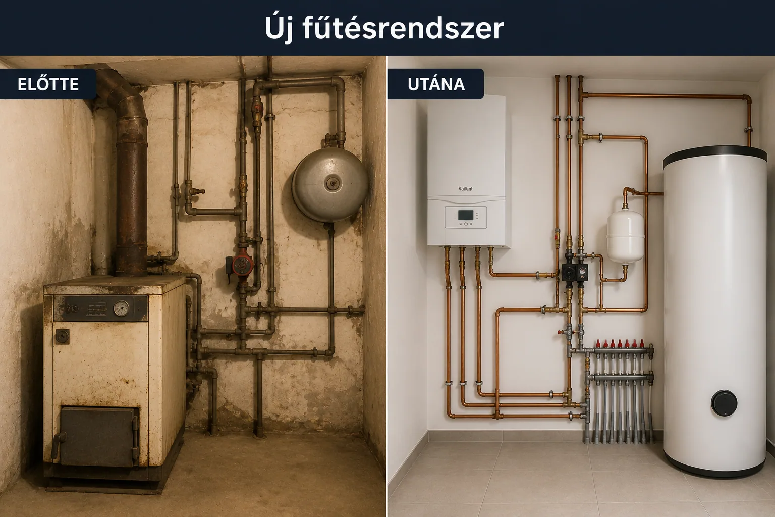 Új fűtésrendszer — előtte és utána